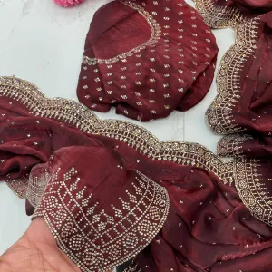 Maroon Fendy Satin Silk Saree with Zarka...