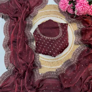 Maroon Fendy Satin Silk Saree with Zarkan Diamond Work