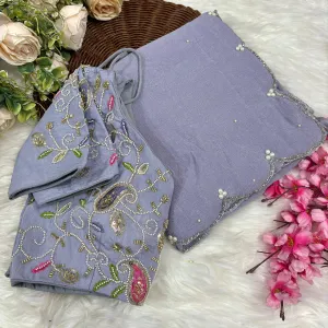 Lavender Crunchy Silk Saree for Women wi...