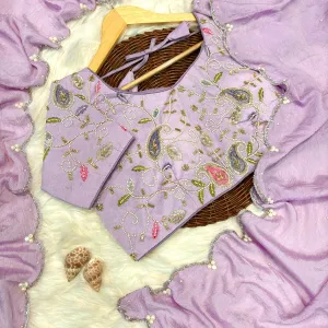 Lilac Crunchy Silk Saree for Women with...