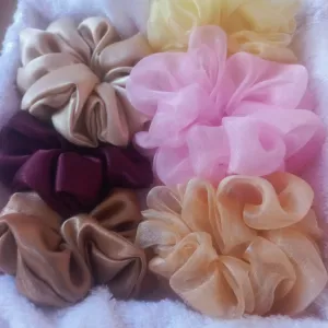 Silk Scrunchies Set, 6 Pack, Pastel and Neutral Colours Regular  Size Hair Ties
