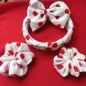 White Braided HairBand with White Polka Dot Retro Design Combo for Women and Girls/Hair Accessories Makeup Hairband Hair Accessories for Women Pack of 4 (White &Red)