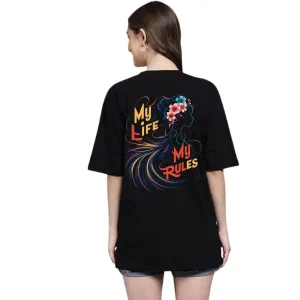 Oversized Tshirt for Women I Short Sleeve Emperor's Empire Design Black Graphic T-Shirt,