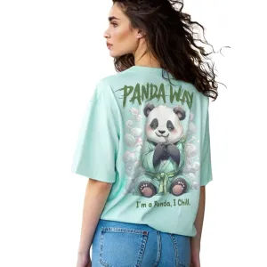 Women Casual Short Sleeve Green Panda Wa...
