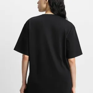 Women Pink Bows Design Black Cotton Short Sleeve Over Size T-Shirt