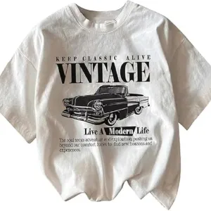 Women Short Sleeve Cotton Blend Oversized Printed Round Neck T-Shirt