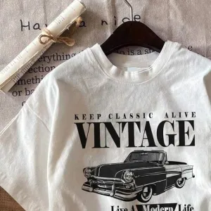 Women Short Sleeve Cotton Blend Oversized Printed Round Neck T-Shirt