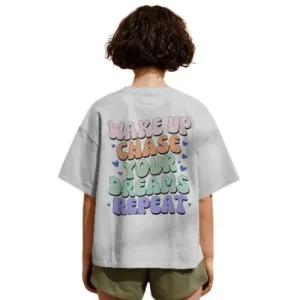 Women's 100% Cotton Oversized Half Sleeve Tshirt for Women-Drop Shoulder Front Printed Round Neck Relaxed Fit T-Shirt