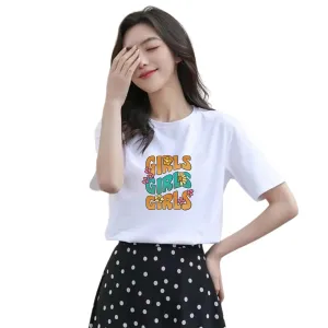 Smile Graphic T-Shirt, White Cotton Top, Casual Short Sleeve for Girls