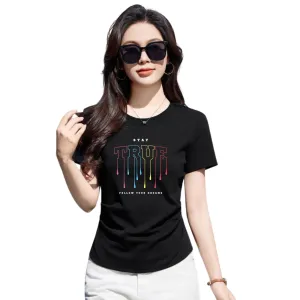 Graphic T-Shirt, Black Cotton Top, Casual Short Sleeve for Girls
