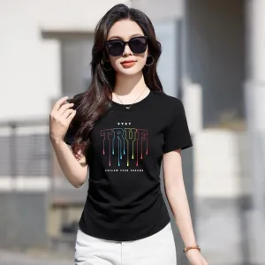 Graphic T-Shirt, Black Cotton Top, Casual Short Sleeve for Girls