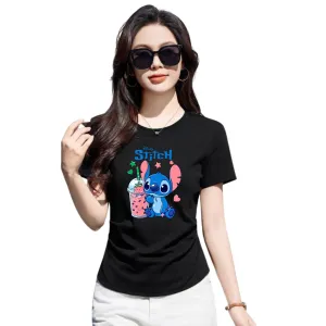 Graphic T-Shirt, Black Cotton Top, Casual Short Sleeve for Girls