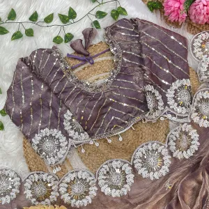 Lilac Chiffon Silk Embroidery Saree with Bollywood Charm
