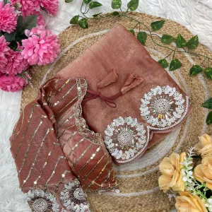 Orange Chiffon Silk Embroidery Saree for...