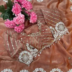 Orange Chiffon Silk Embroidery Saree for Bollywood Look