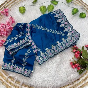 Designer Blue Rangoli Silk Embroidery Sa...