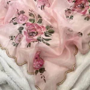 Hand Worked Floral Printed Organza Silk Saree for Women