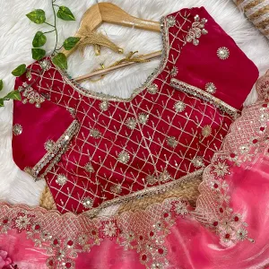 New Satin Silk Pink Heavy Embroidery Saree for Women