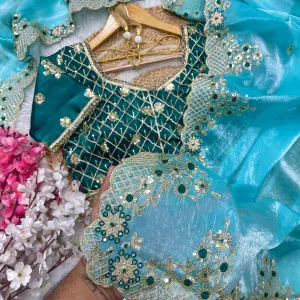 New Satin Silk Firozi Heavy Embroidery Saree for Women