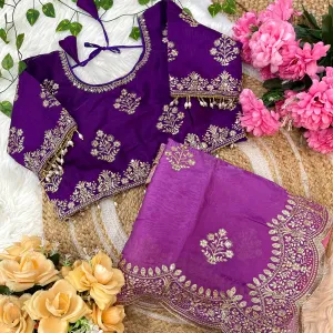 Ombre Pattern Pink Heavy Embroidery Sare...