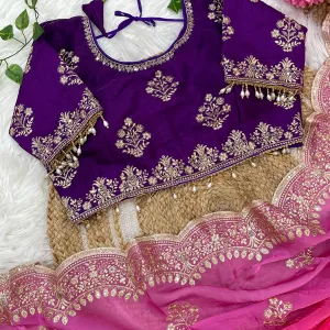 Ombre Pattern Red Heavy Embroidery Saree for Women