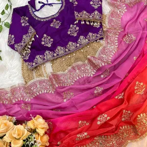 Ombre Pattern Red Heavy Embroidery Saree for Women