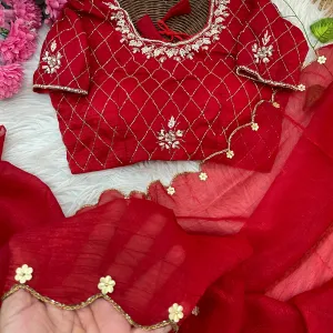 Crunchy Silk Hand Embroidery Saree for Women