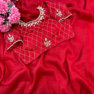 Crunchy Silk Hand Embroidery Saree for Women