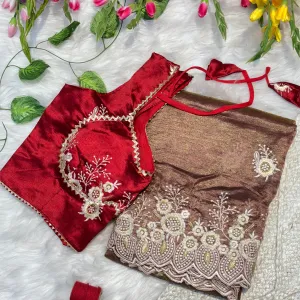 Elegant Beige Organza Silk Saree for Wom...