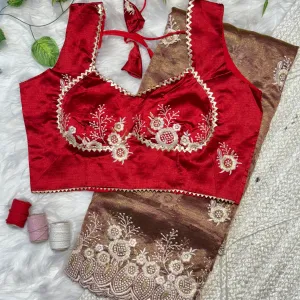 Elegant Beige Organza Silk Saree for Women