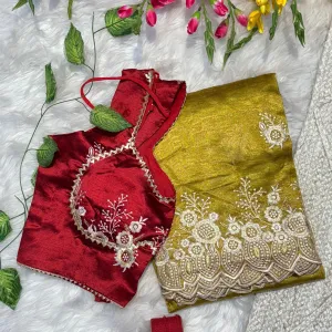 Elegant Yellow Organza Silk Saree for Wo...