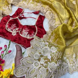 Elegant Yellow Organza Silk Saree for Women