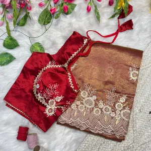 Elegant Peach Organza Silk Saree for Wom...