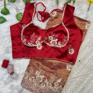 Elegant Peach Organza Silk Saree for Women