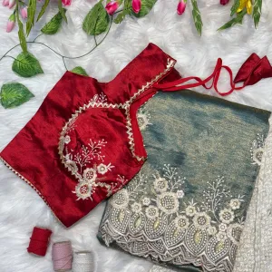 Elegant Sky Blue Organza Silk Saree for...