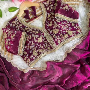 Magenta Satin Silk Saree with Fancy Diamond Work Finish