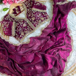 Magenta Satin Silk Saree with Fancy Diamond Work Finish