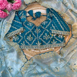 Pure Jimmi Choo Silk Sky Blue Saree Heavy Embroidery for Women