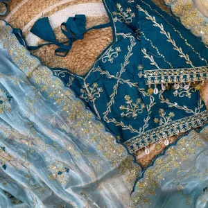 Pure Jimmi Choo Silk Sky Blue Saree Heavy Embroidery for Women