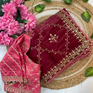 Pure Jimmi Choo Silk Maroon Saree Heavy...