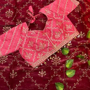 Pure Jimmi Choo Silk Maroon Saree Heavy Embroidery for Women