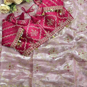 Pure Jimmi Choo Silk Pink Saree Heavy Embroidery for Women