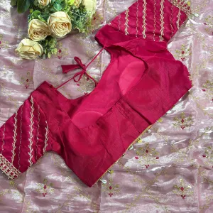 Pure Jimmi Choo Silk Pink Saree Heavy Embroidery for Women