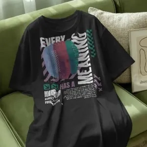 Women's Graphic Printed Cotton Round Neck Short Sleeve Regular Fit BlackT-Shirt