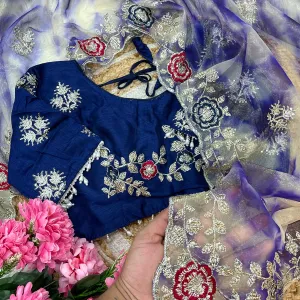 Designer Abstract Printed Blue Twile Net Saree Festival Wear