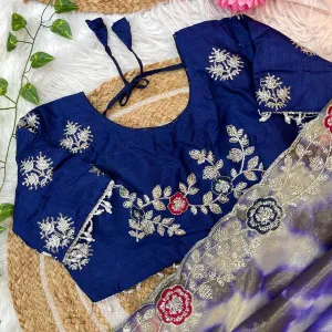 Designer Abstract Printed Blue Twile Net Saree Festival Wear