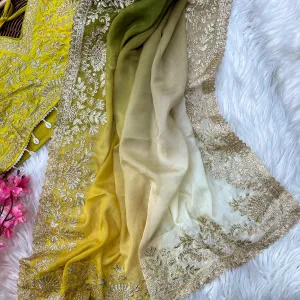Fancy Ombre Pattern Tabby Silk Embroidery Saree for Women
