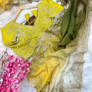 Fancy Ombre Pattern Tabby Silk Embroidery Saree for Women