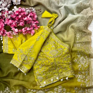 Fancy Ombre Pattern Tabby Silk Embroidery Saree for Women