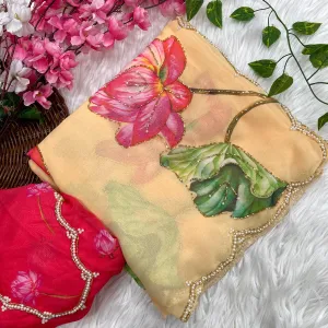 Georgette Floral Printed Saree with Cut...